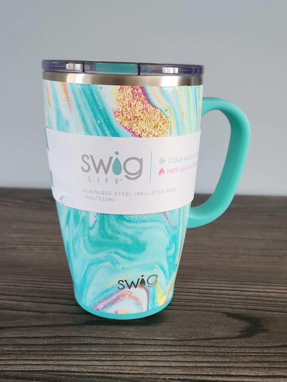 SWig 18oz Turquoise Marble Insulated Travel Mug with Handle